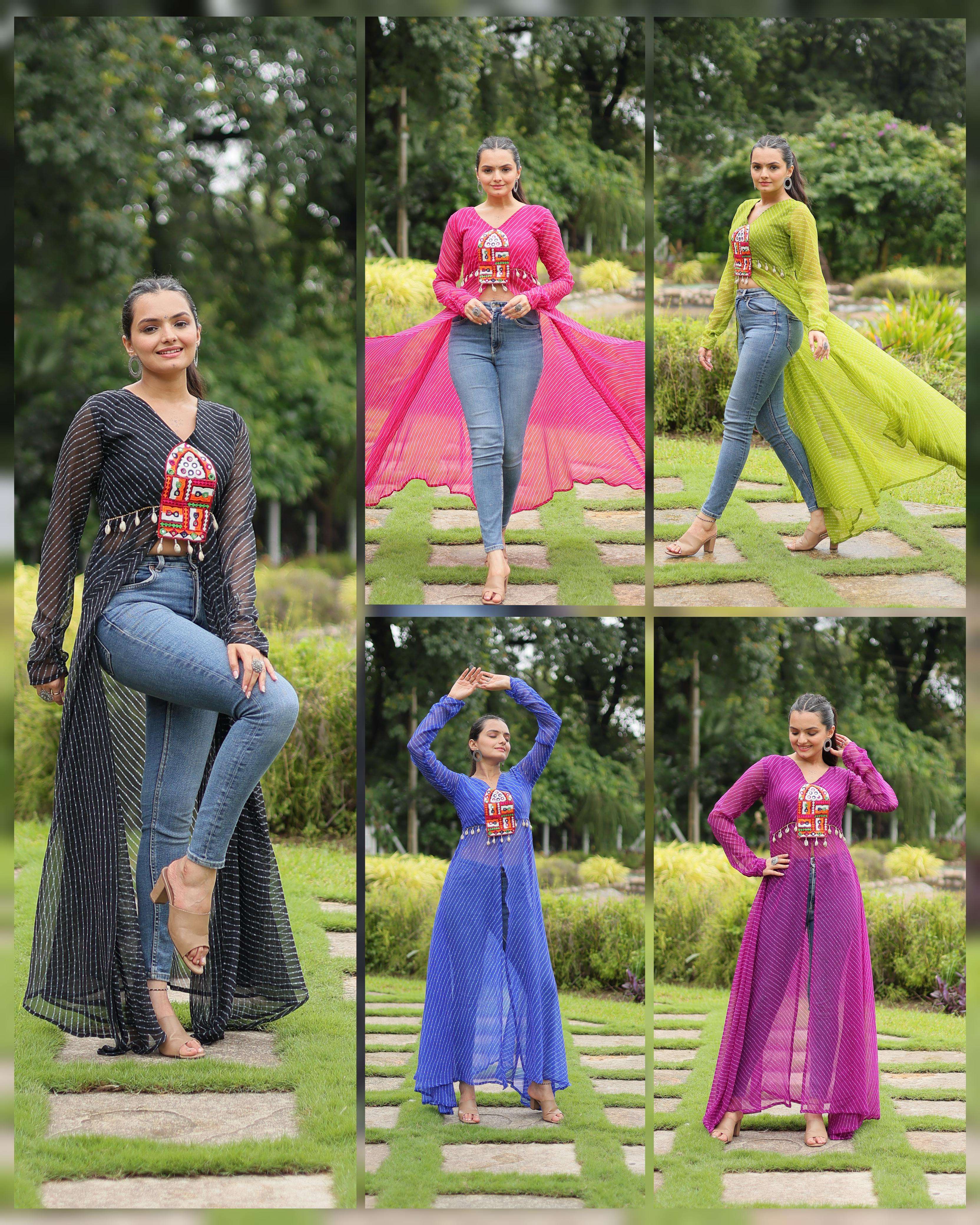  Leheriya Print work with kutchi patchework in Faux Georgette KURTI SUPPLIER IN SURAT
